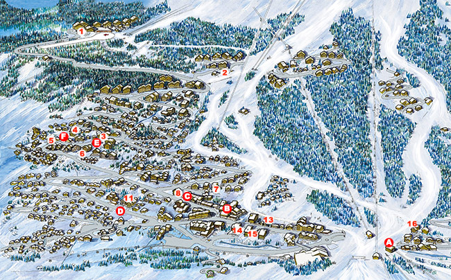 Map of ski properties for self catered rental in Meribel
